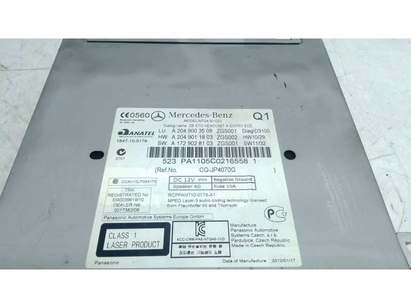 Recambio de sistema audio / radio cd para mercedes-benz clase c t-model (s204) c 220 cdi (204.202) referencia OEM IAM A204900350