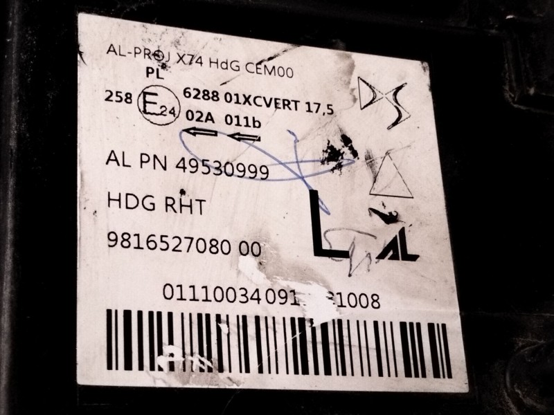 Recambio de faro izquierdo para citroën ds 7 ds 7 crossback buehdi referencia OEM IAM 9816527080 1628555980 