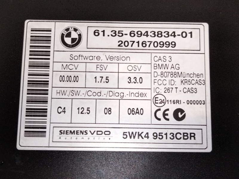 Recambio de unidad de control para bmw 1 (e81) 120 i referencia OEM IAM 6943834  