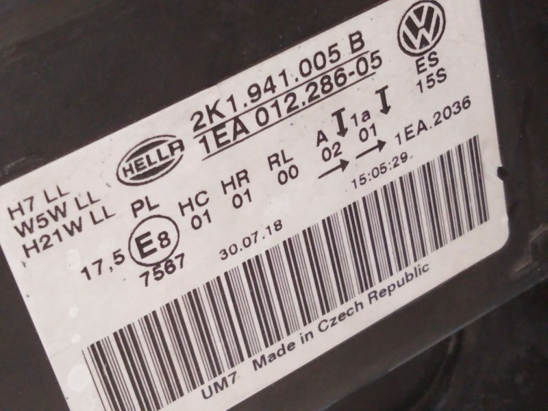 Recambio de faro izquierdo para volkswagen caddy ka/kb (2c) referencia OEM IAM 2K1941005B  