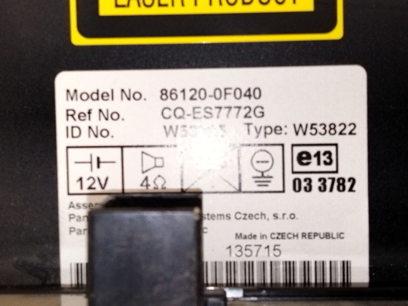 Recambio de sistema audio / radio cd para toyota corolla verso (zer_, zze12_, r1_) 1.8 (znr11_) referencia OEM IAM 861200F040  