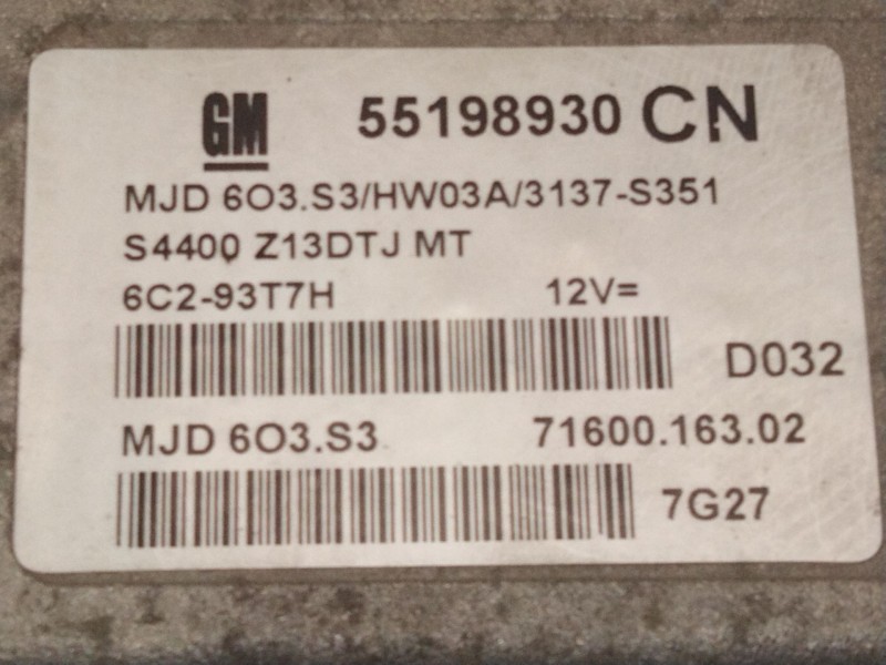 Recambio de centralita motor uce para opel corsa d furgoneta/hatchback (s07) 1.3 cdti (l08) referencia OEM IAM 55198930CN 716001