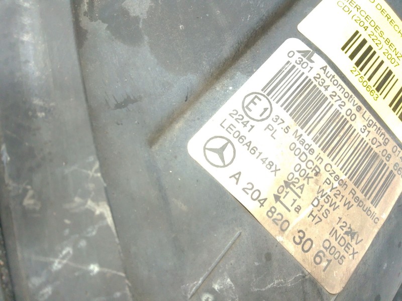 Recambio de faro derecho para mercedes-benz clase c t-model (s204) c 320 cdi (204.222) referencia OEM IAM A2048203061  