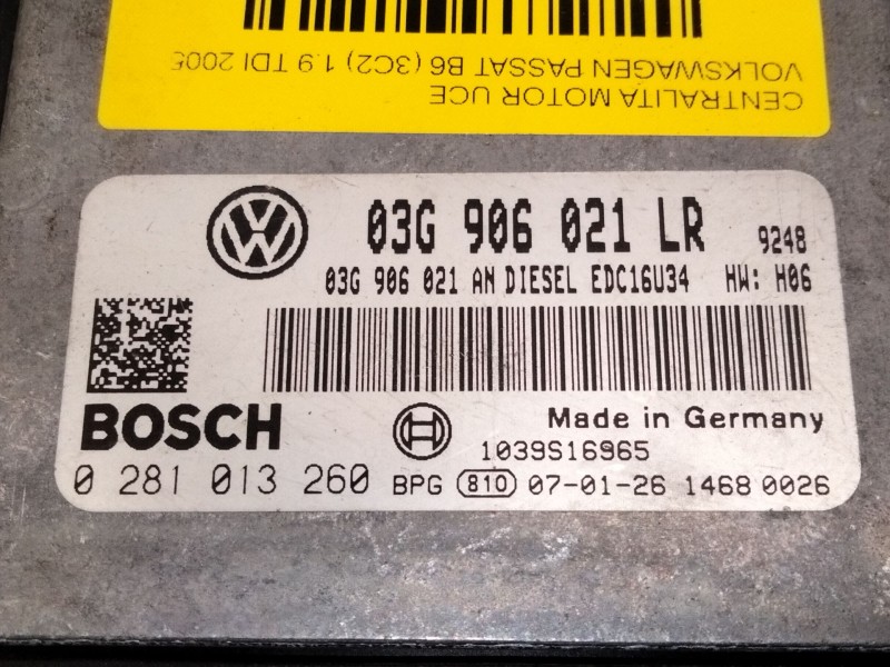 Recambio de centralita motor uce para volkswagen passat b6 (3c2) 1.9 tdi referencia OEM IAM 03G906021LR 0281013260 14680026