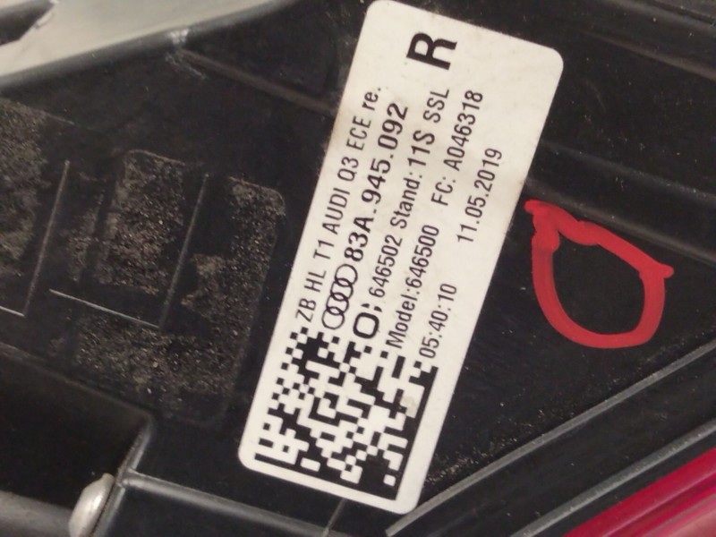 Recambio de piloto trasero derecho para audi q3 (f3b) 35 tdi referencia OEM IAM 83A945092  