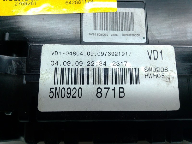 Recambio de cuadro instrumentos para volkswagen tiguan (5n_) 2.0 tdi 4motion referencia OEM IAM 5N0920871B  