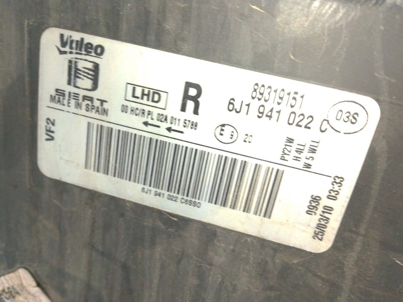 Recambio de faro derecho para seat ibiza iv (6j5, 6p1) 1.4 tdi referencia OEM IAM 6J941022  