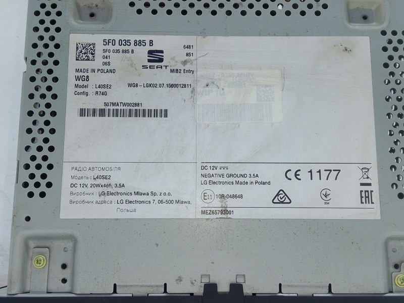 Recambio de sistema audio / radio cd para seat toledo (kg3) 1.6 tdi referencia OEM IAM 5F003588B  