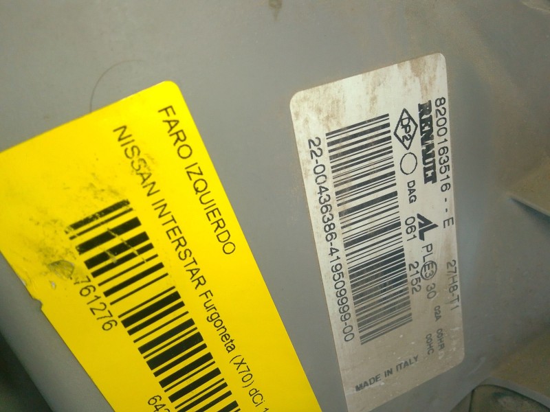 Recambio de faro izquierdo para nissan interstar furgoneta (x70) dci 100 referencia OEM IAM 8200163516E  