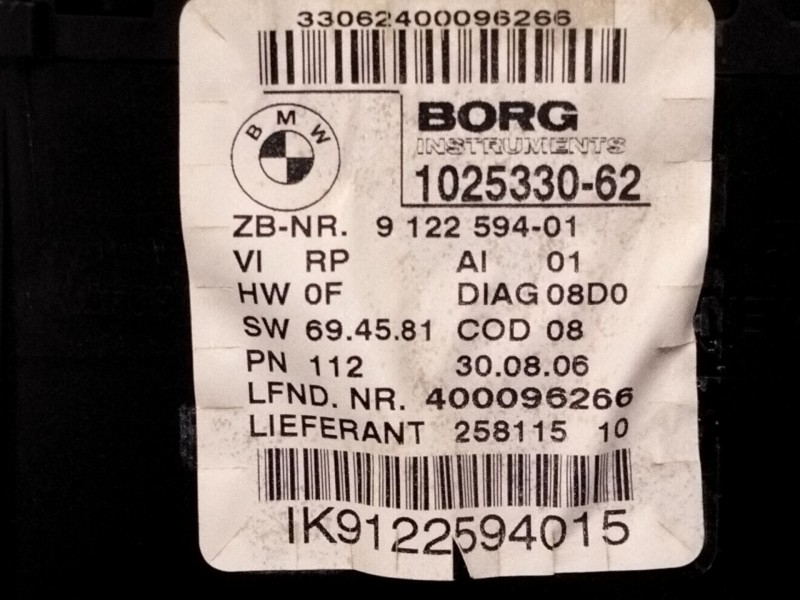 Recambio de cuadro instrumentos para bmw serie 3 touring (e91) 320i referencia OEM IAM 9122594  