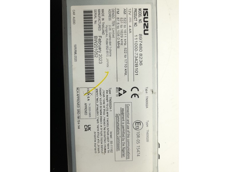 Recambio de sistema audio / radio cd para isuzu d-max iii (tfr, tfs) 1.9 ddi (tfr87j, tfr87) referencia OEM IAM   