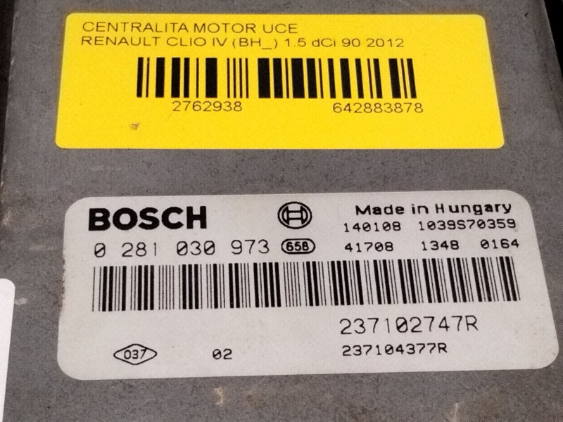Recambio de centralita motor uce para renault clio iv (bh_) 1.5 dci 90 referencia OEM IAM 237102747R 0281030973 1039S70359