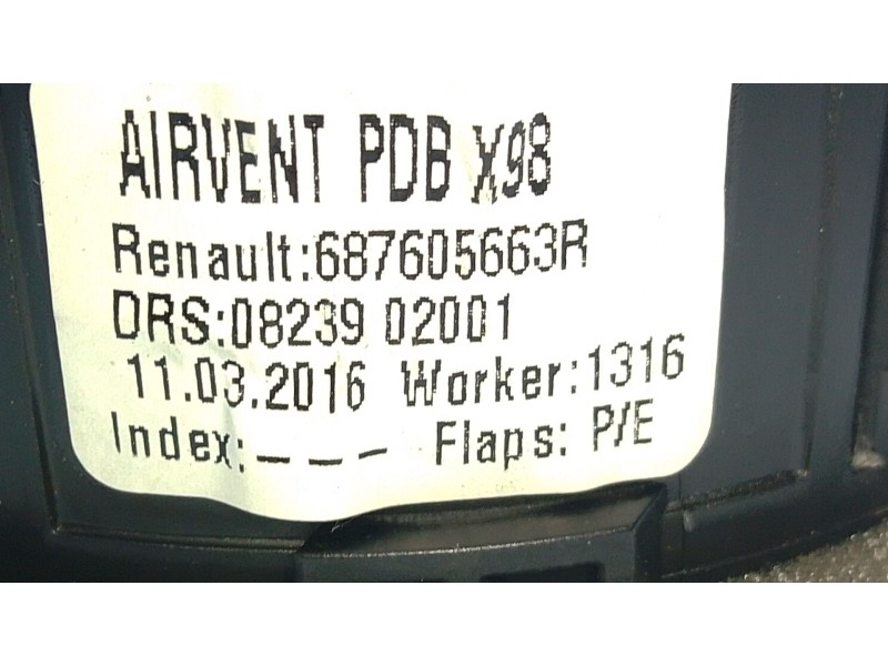 Recambio de aireador izquierdo para renault clio iv grandtour (kh_) 1.5 dci 90 (khn3, khn4) referencia OEM IAM 687605663R  