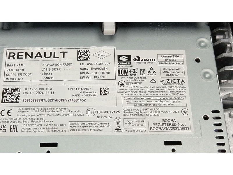 Recambio de pantalla multifuncion para dacia bisgster referencia OEM IAM 259155877R  
