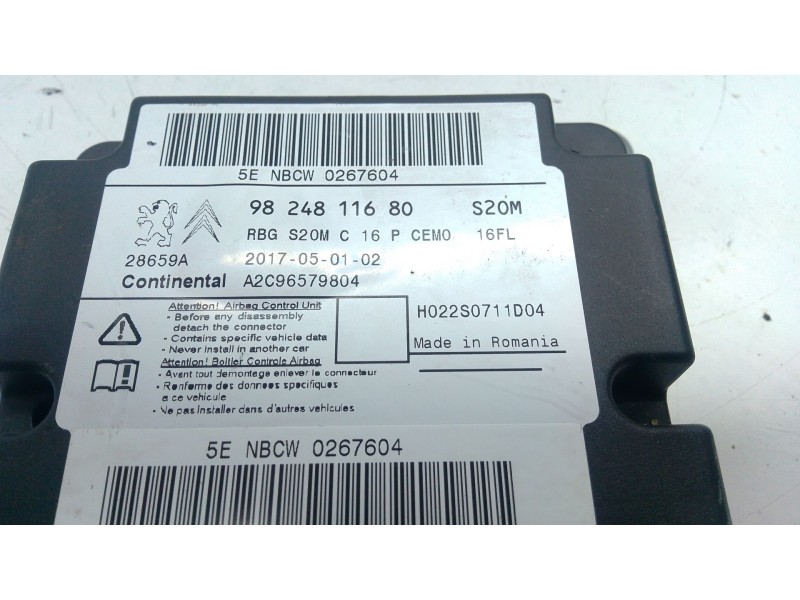 Recambio de centralita airbag para peugeot 5008 ii (mc_, mj_, mr_, m4_) 1.6 bluehdi 120 referencia OEM IAM 9824811680  
