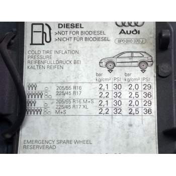 Recambio de tapa exterior combustible para audi a3 (8p) 1.9 tdi referencia OEM IAM 8P0010370J  