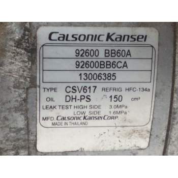 Recambio de compresor aire acondicionado para nissan qashqai (j10) tekna referencia OEM IAM 92600BB60A  