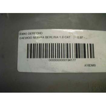 Recambio de faro derecho para daewoo nubira berlina sx (1999) referencia OEM IAM 96272016  