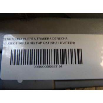 Recambio de cerradura puerta trasera derecha para peugeot 308 1.6 hdi fap cat (9hz / dv6ted4) referencia OEM IAM   