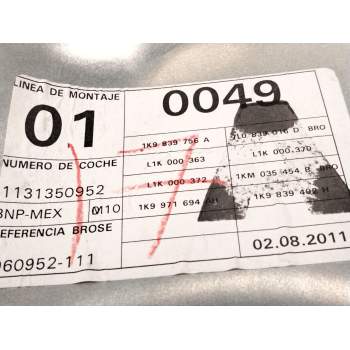 Recambio de elevalunas trasero derecho para volkswagen golf vi variant (aj5) 1.6 tdi referencia OEM IAM 1K0959704AG  