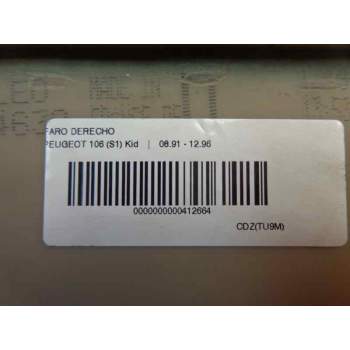 Recambio de faro derecho para peugeot 106 (s1) kid referencia OEM IAM   