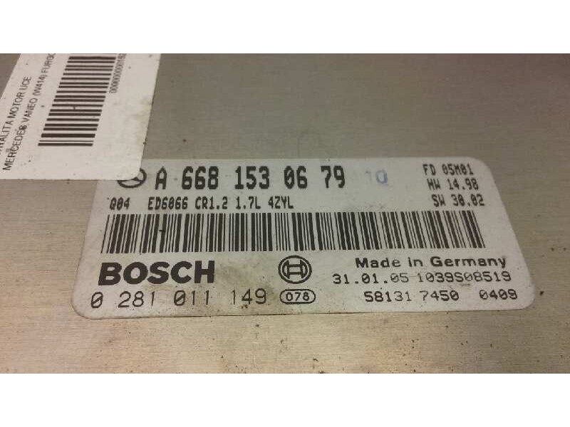 Recambio de centralita motor uce para mercedes vaneo (w414) furgoneta compacta 1.7 cdi vaneo (414.700) referencia OEM IAM 668153
