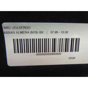 Recambio de faro izquierdo para nissan almera (n15) gx referencia OEM IAM 260601N726  