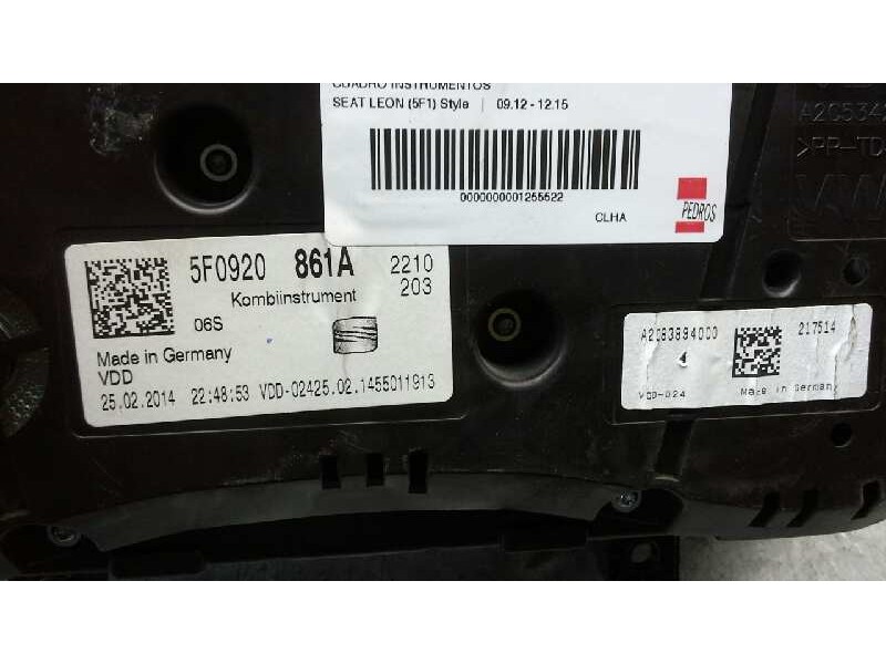 Recambio de cuadro instrumentos para seat leon (5f1) style referencia OEM IAM 5F0920860J  