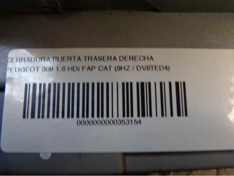 Recambio de cerradura puerta trasera derecha para peugeot 308 1.6 hdi fap cat (9hz / dv6ted4) referencia OEM IAM   