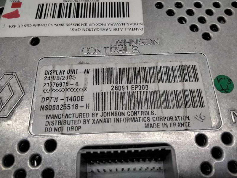 Recambio de pantalla de navegacion gps para nissan navara pick-up (d40m) double cab le 4x4 referencia OEM IAM 28091EP000  