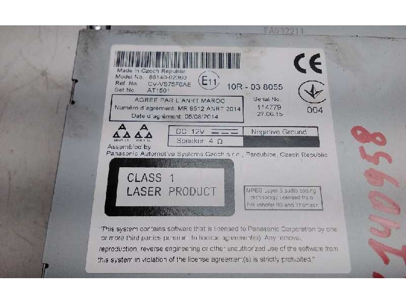 Recambio de sistema audio / radio cd para toyota auris hybrid active referencia OEM IAM 8614002360  