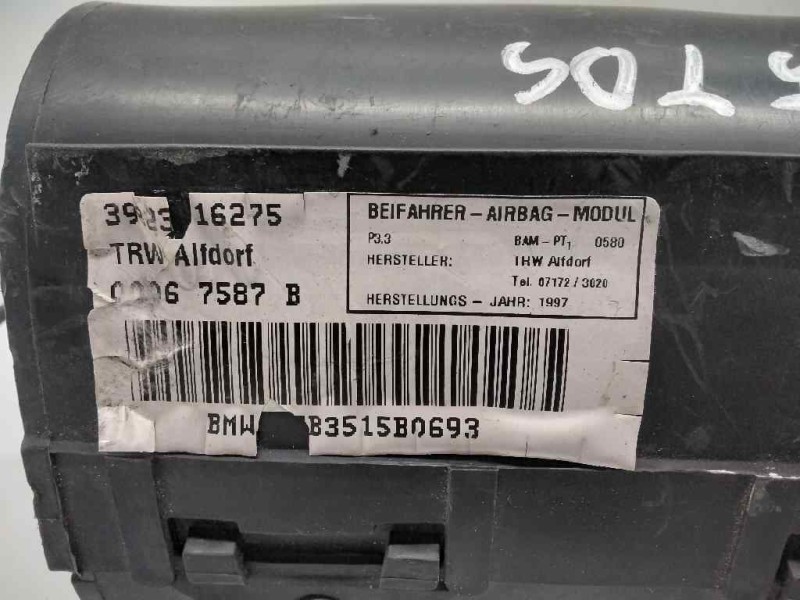 Recambio de airbag delantero derecho para bmw serie 5 berlina (e34) 525tds referencia OEM IAM 3982316275  