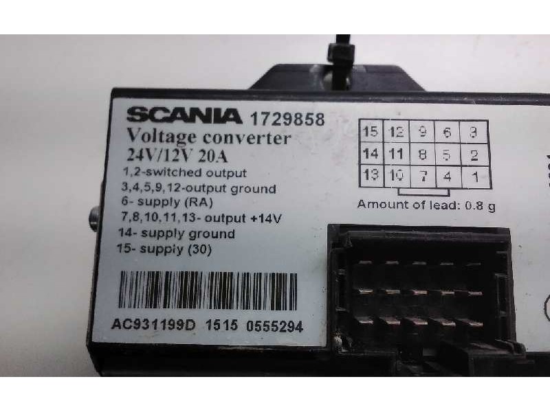 Recambio de transformador 24v a 12v para scania serie p/g/r (l-clase) 12.7 diesel referencia OEM IAM 1729858  