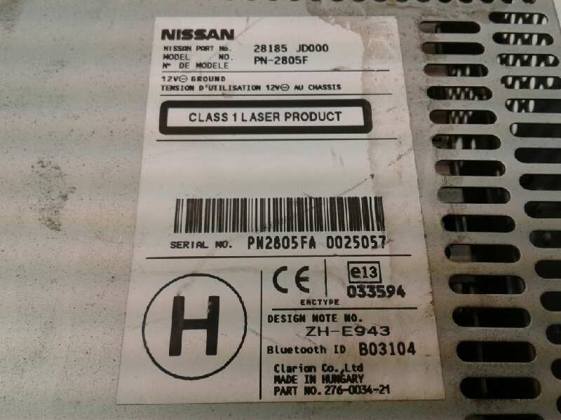 Recambio de sistema audio / radio cd para nissan qashqai (j10) 2.0 dci turbodiesel cat referencia OEM IAM 28185JD000  