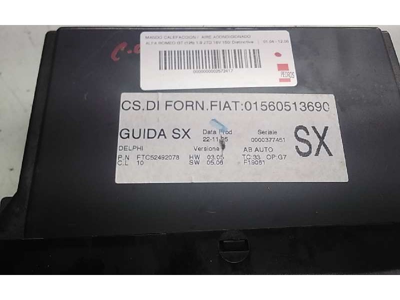 Recambio de mando calefaccion / aire acondicionado para alfa romeo gt (125) 1.9 jtd 16v 150/ distinctive referencia OEM IAM 0156