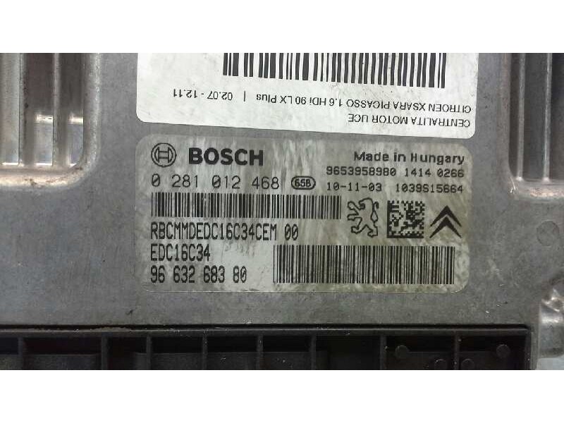 Recambio de centralita motor uce para citroen xsara picasso 1.6 hdi 90 lx plus referencia OEM IAM 0281012468 124 