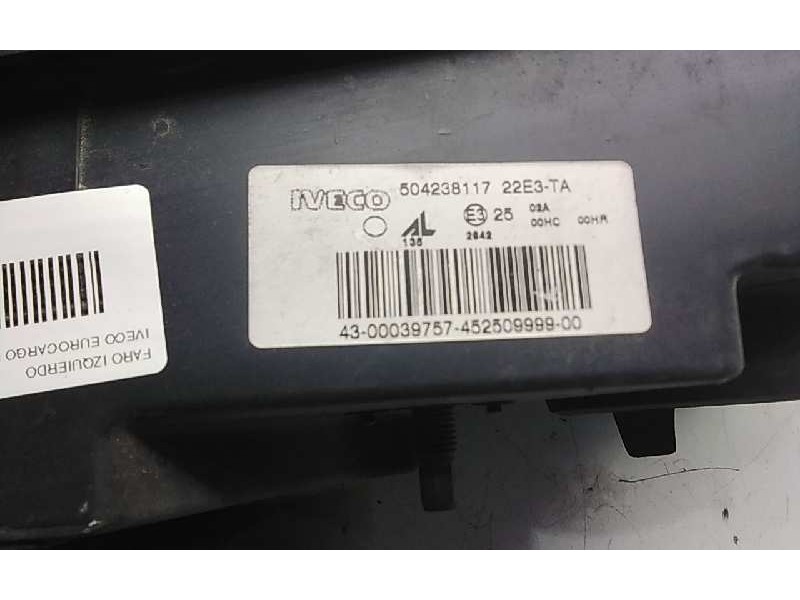 Recambio de faro izquierdo para iveco eurocargo fg 80 e tráfico urbano referencia OEM IAM 504238117  