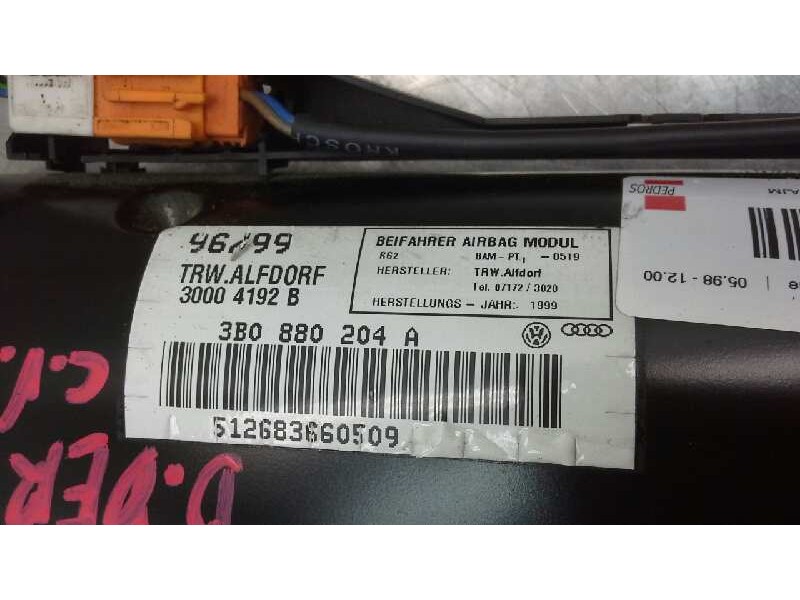 Recambio de airbag delantero derecho para volkswagen passat berlina (3b2) trendline referencia OEM IAM 3B0880204A  