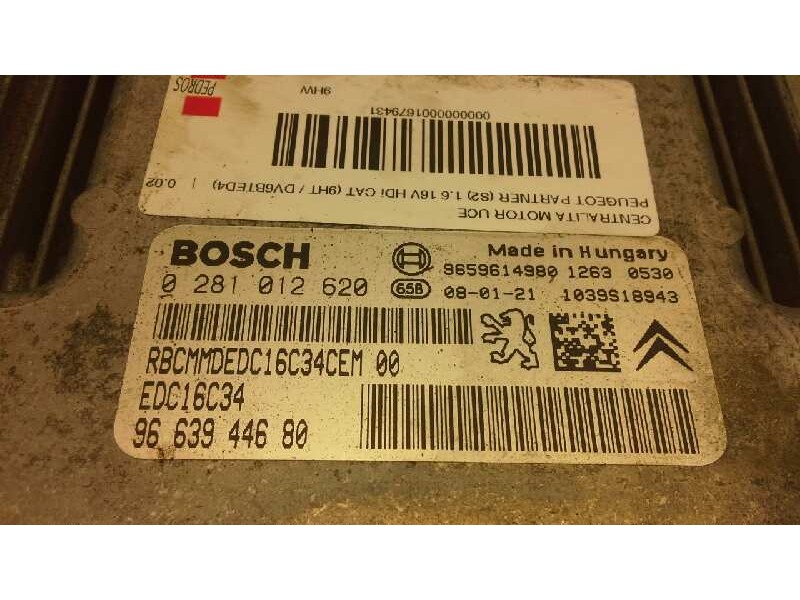 Recambio de centralita motor uce para peugeot partner (s2) 1.6 16v hdi cat (9ht / dv6bted4) referencia OEM IAM 0281012620 966394