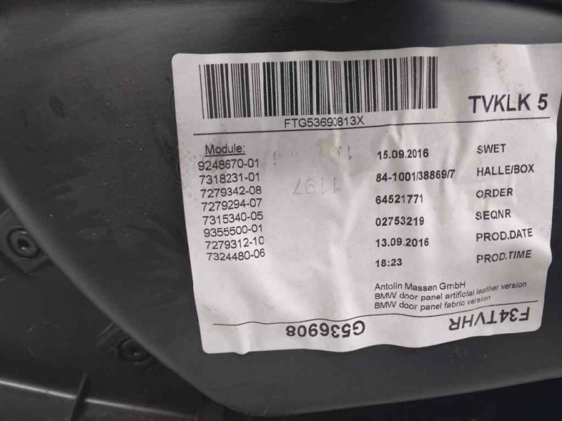 Recambio de guarnecido puerta trasera derecha para bmw serie 3 gran turismo (f34) 320d referencia OEM IAM   