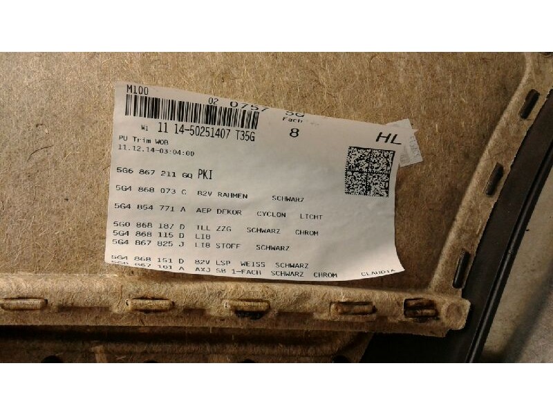 Recambio de guarnecido puerta trasera izquierda para volkswagen golf vii lim. sport by r-line bluemotion referencia OEM IAM 5G48