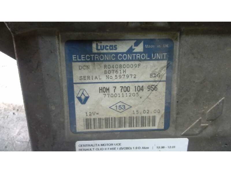 Recambio de centralita motor uce para renault clio ii fase i (b/cbo) 1.9 d alize referencia OEM IAM R04080009F 266 