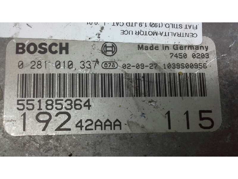 Recambio de centralita motor uce para fiat stilo (192) 1.9 jtd cat referencia OEM IAM 0281010337 198 