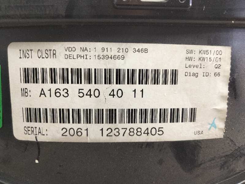 Recambio de cuadro instrumentos para mercedes clase m (w163) 400 cdi (163.128) referencia OEM IAM A1635404011  