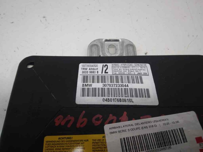 Recambio de airbag lateral delantero izquierdo para bmw serie 3 coupe (e46) 318 ci referencia OEM IAM 307037233044  