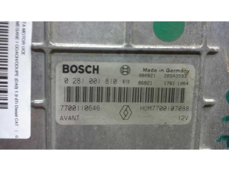 Recambio de centralita motor uce para renault megane i coach/coupe (da0) 1.9 dti diesel cat referencia OEM IAM 0281001810 246 