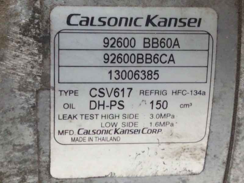 Recambio de compresor aire acondicionado para nissan qashqai (j10) tekna referencia OEM IAM 92600BB60A  