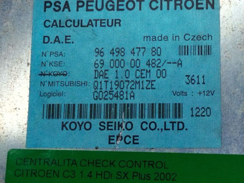 Recambio de centralita check control para citroen c3 1.4 hdi sx plus referencia OEM IAM 9649847780  