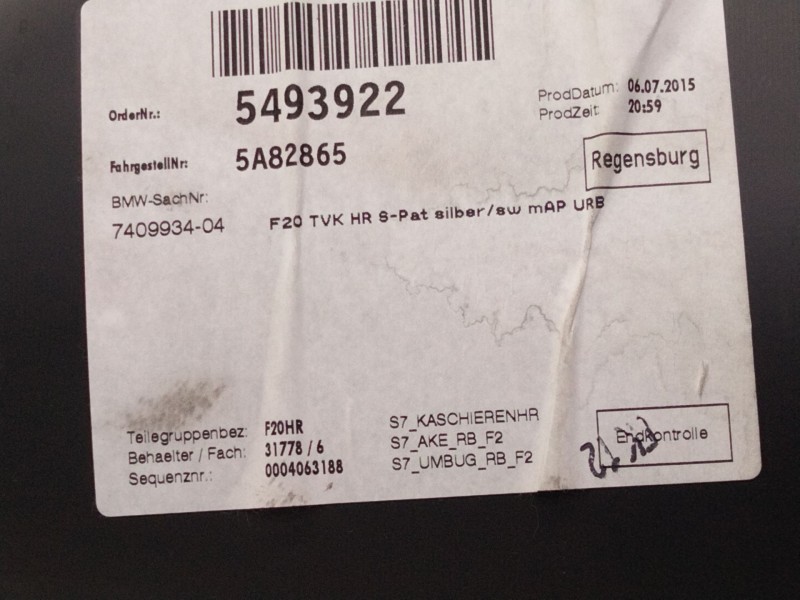 Recambio de guarnecido puerta trasera derecha para bmw serie 1 lim. (f20/f21) referencia OEM IAM 7271980  