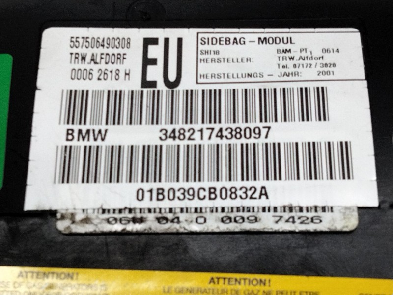 Recambio de airbag lateral delantero derecho para bmw serie 3 berlina (e46) 320d referencia OEM IAM 348217483097  